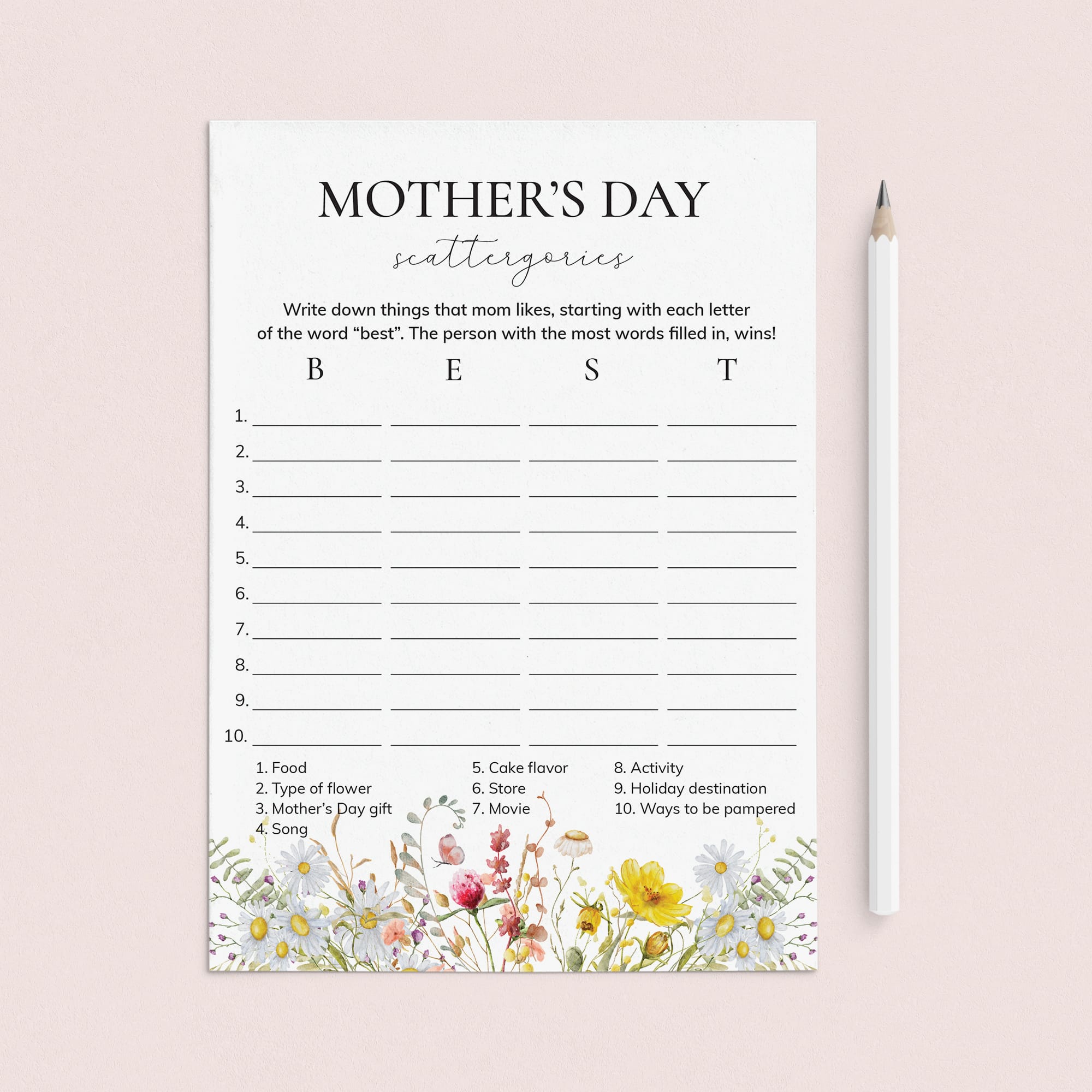 Mothers Day Scattergories Printable by LittleSizzle