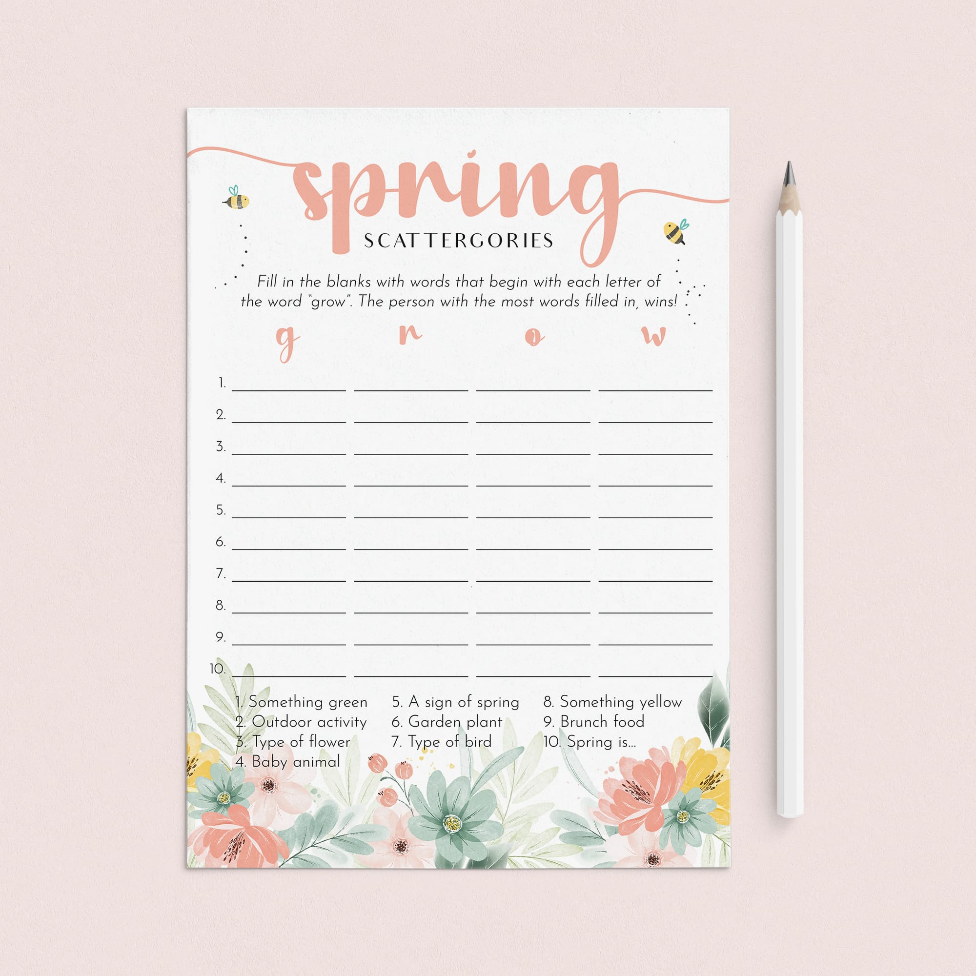Spring Scattergories Game Printable by LittleSizzle
