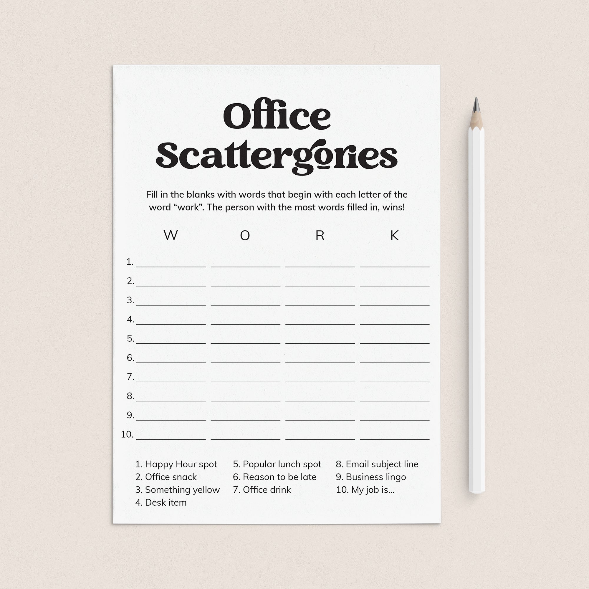 Scattergories Game for Work Party | Printable by LittleSizzle