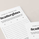 Family Reunion Scattergories Game Sheet Digital Download