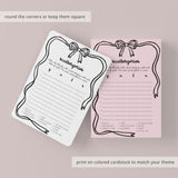 Coquette Bow Girls Night Scattergories Categories Printable Game