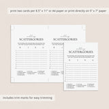 Wedding Scattergories Game Printable