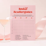 Bridal Shower Scattergories Categories Game Printable Pink and Red