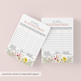 Wildflower 1st Birthday Game for Girl Scattergories