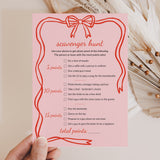 Bachelorette Scavenger Hunt Game Printable Pink Bow Wavy Border