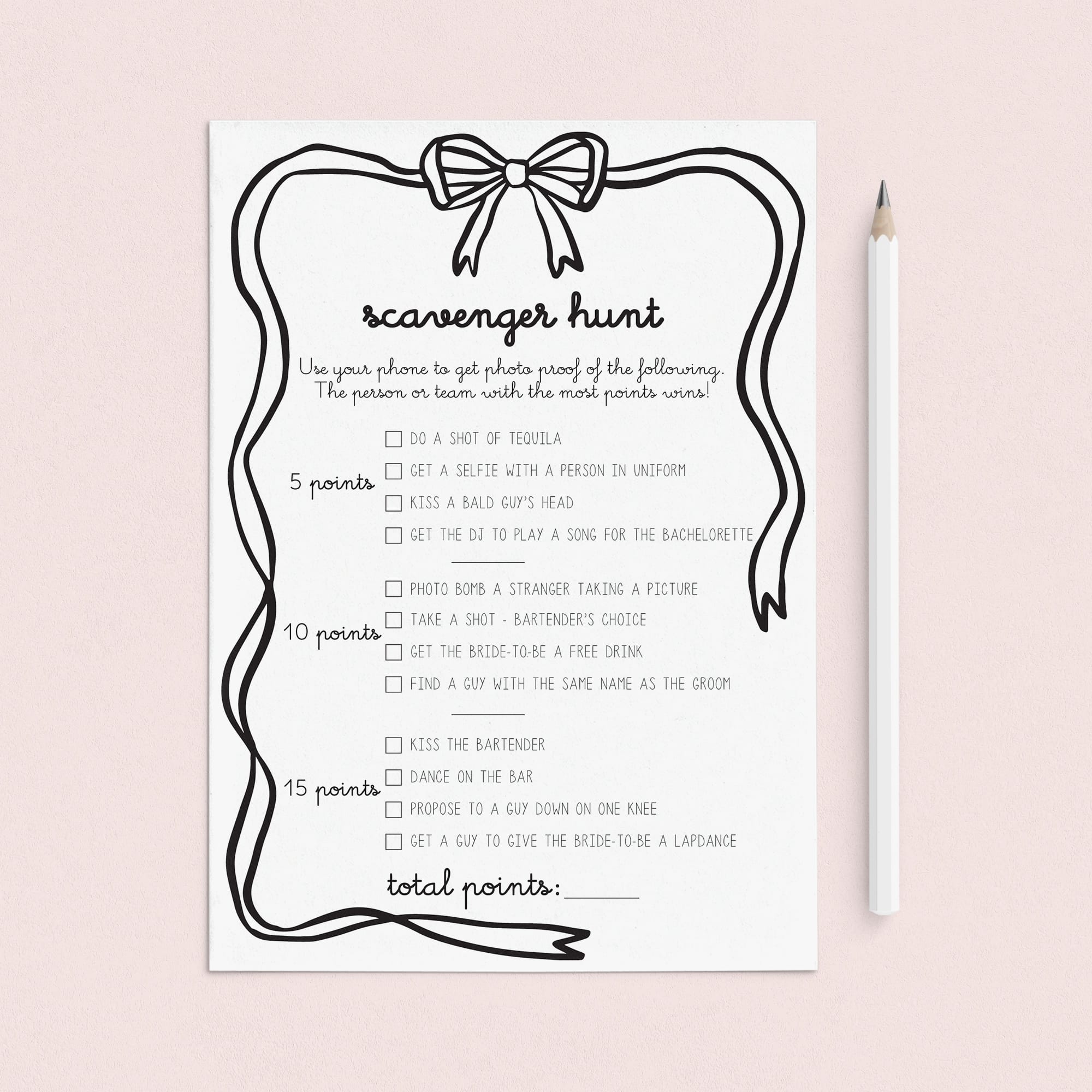 Bachelorette Party Scavenger Hunt Printable Game by LittleSizzle