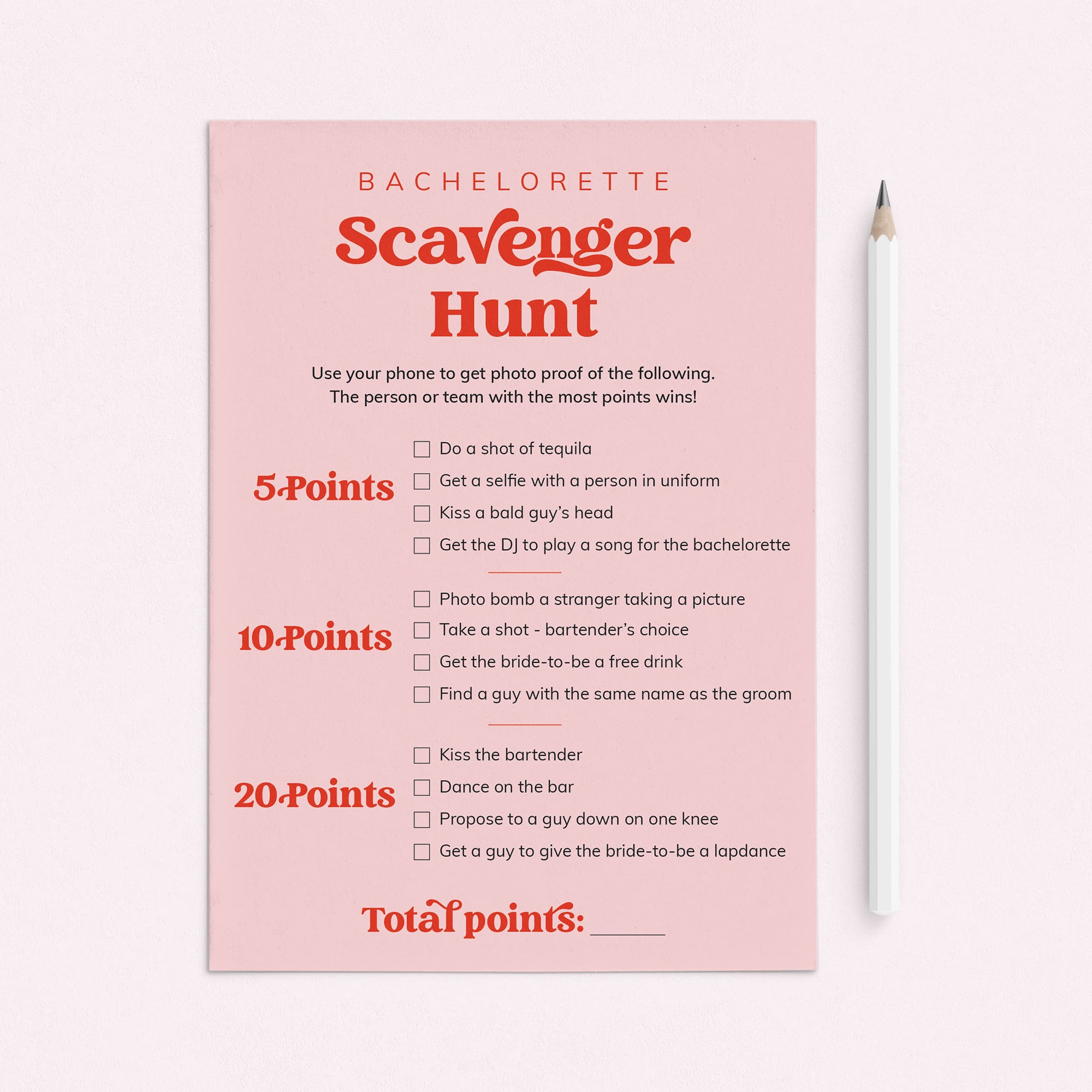 Pink Bachelorette Game Scavenger Hunt Printable by LittleSizzle