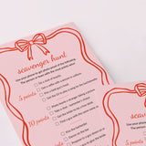 Bachelorette Scavenger Hunt Game Printable Pink Bow Wavy Border