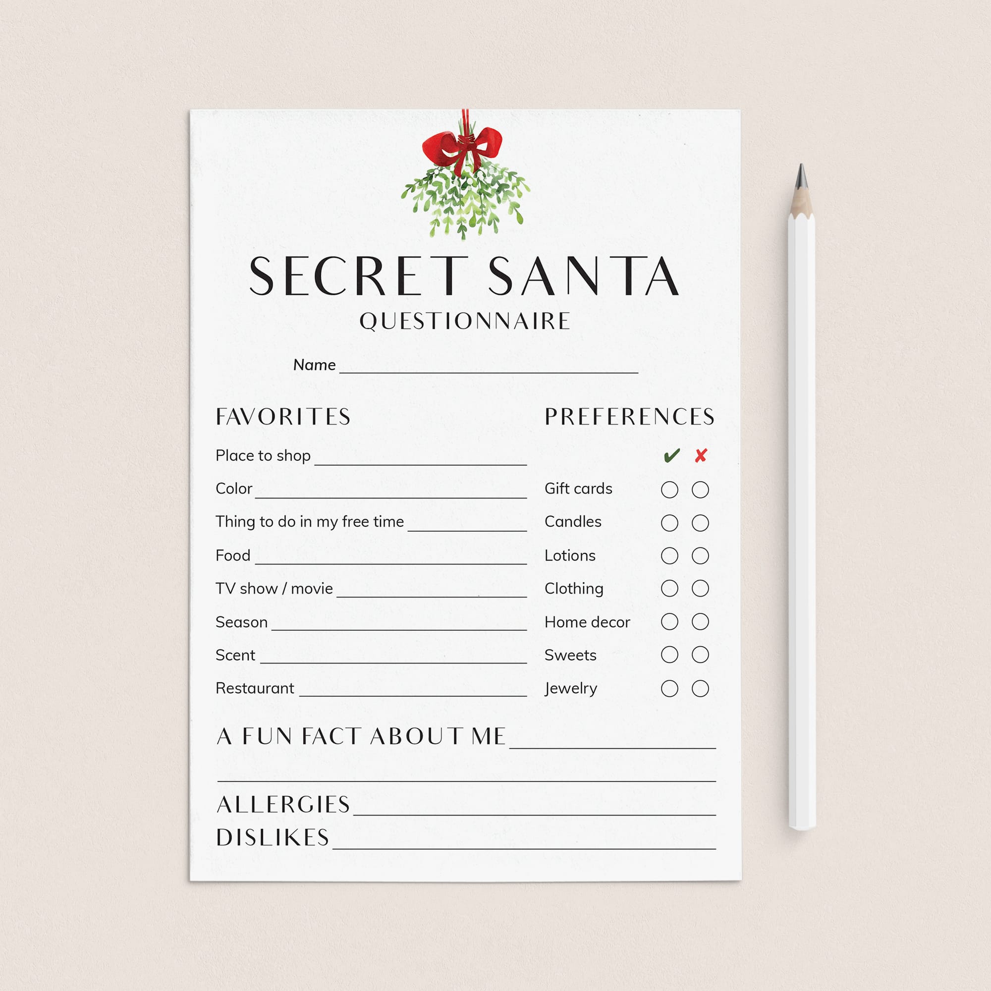 Printable Secret Santa Form Download by LittleSizzle