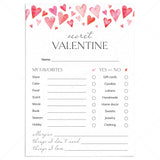Simple Secret Valentine Form Printable by LittleSizzle
