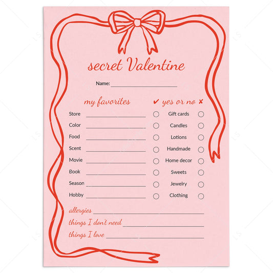 Printable Secret Valentines Questions Secret Galentine by LittleSizzle
