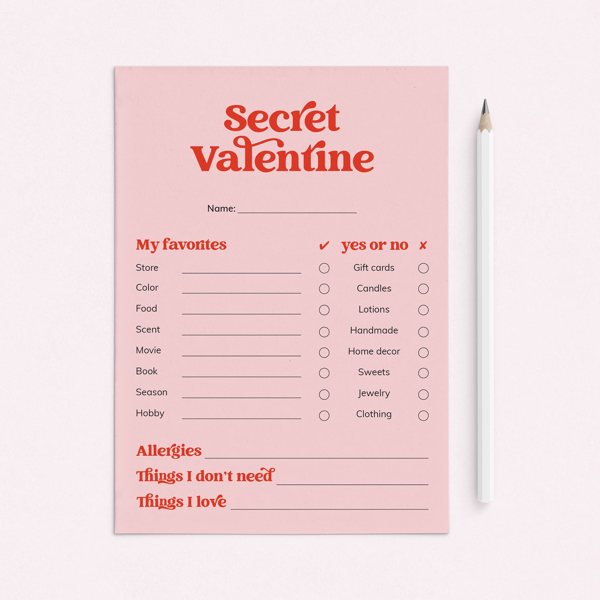 Secret Valentine Questionnaire Printable Valentine Gift Exchange by LittleSizzle