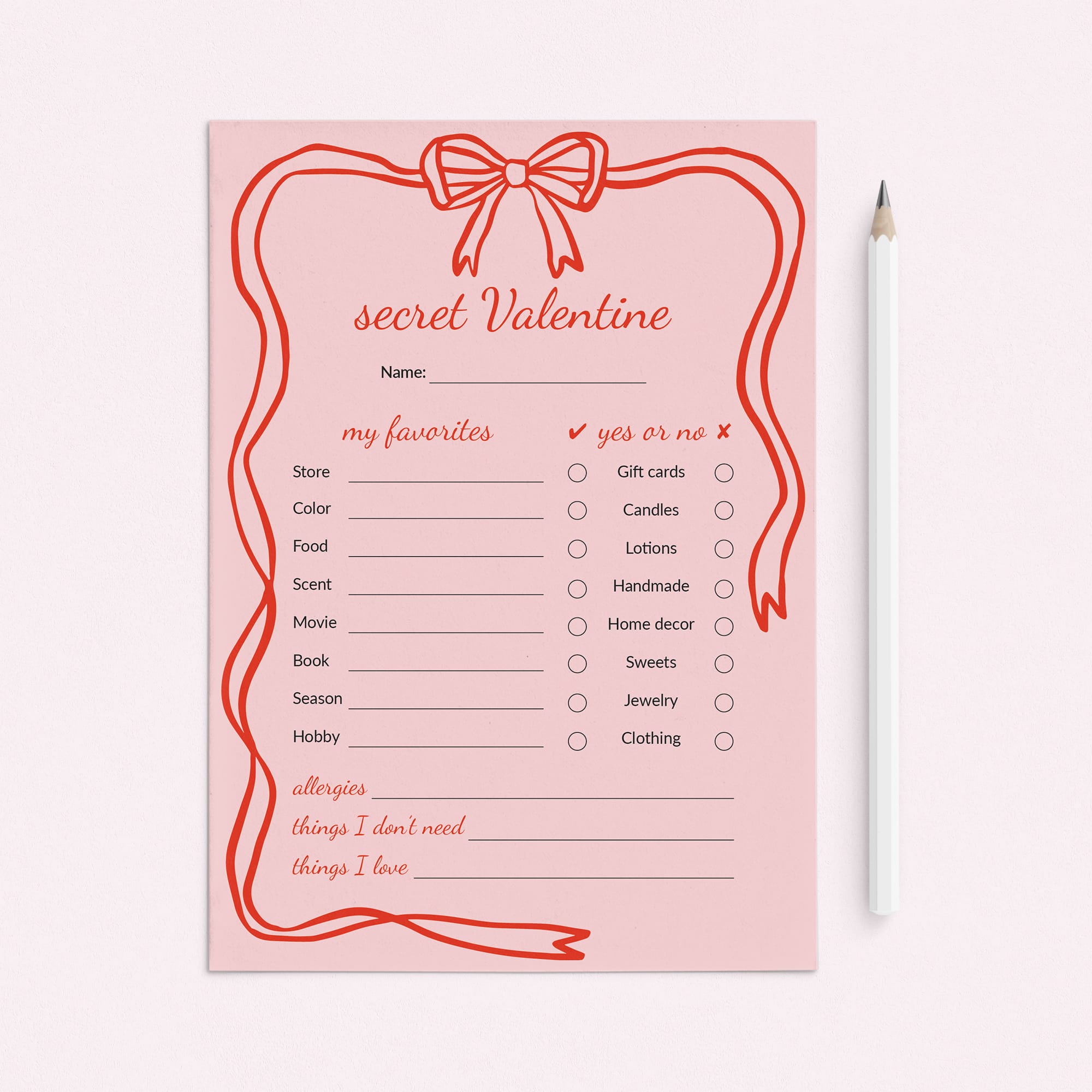 Printable Secret Valentines Questions Secret Galentine by LittleSizzle