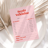 Secret Valentine Questionnaire Printable Valentine Gift Exchange