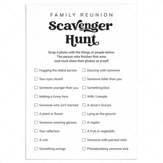 Family Reunion Party Game Selfie Scavenger Hunt Printable by LittleSizzle
