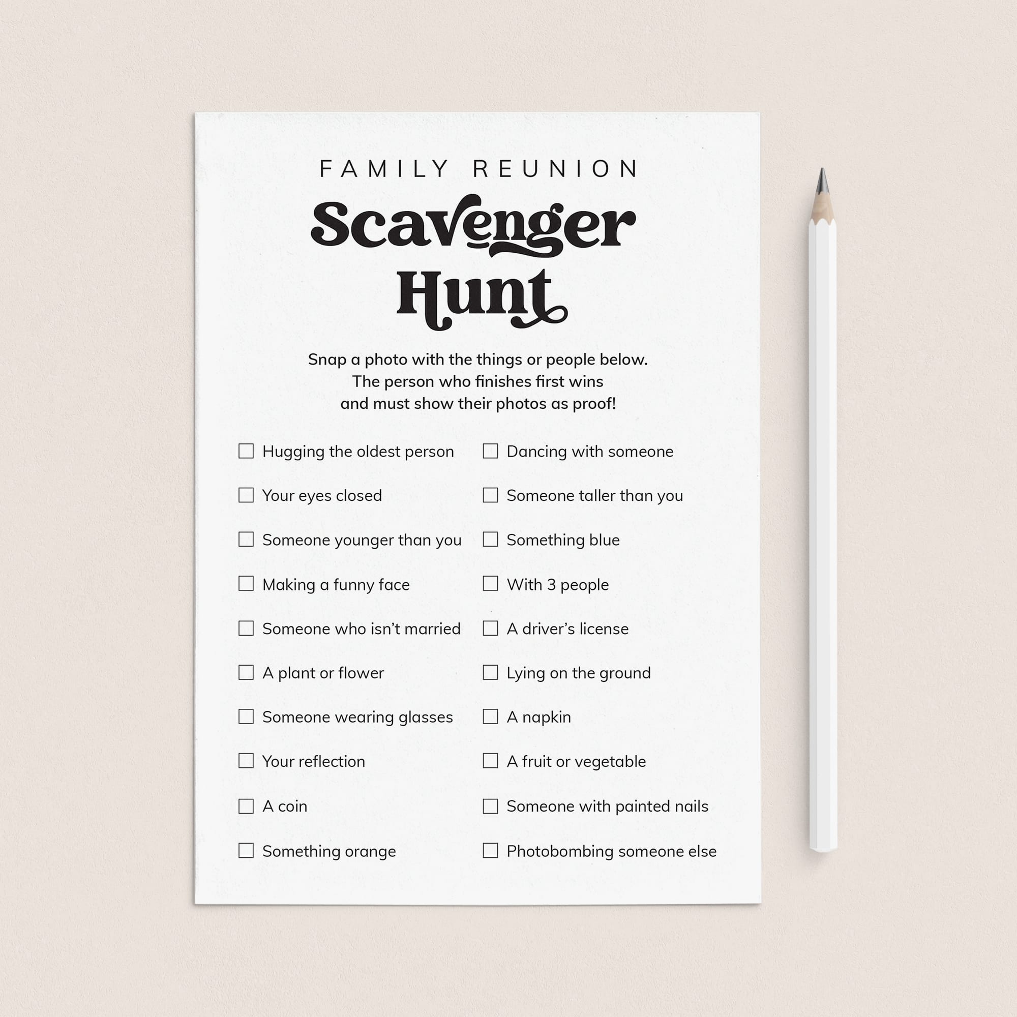 Family Reunion Party Game Selfie Scavenger Hunt Printable by LittleSizzle