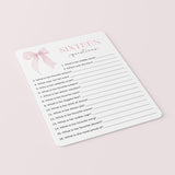 Sweet 16 Sixteen Questions Who Knows The Birthday Girl Best Printable