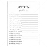 16th Birthday How Well Do You Know The Birthday Girl Game Printable by LittleSizzle