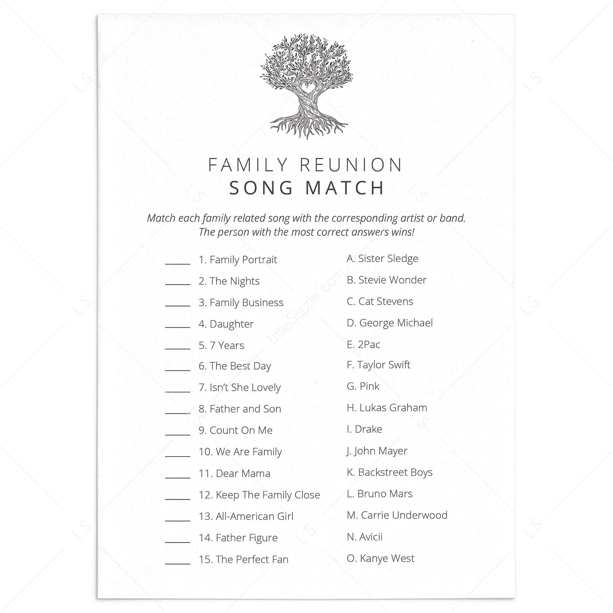 Family Name That Song Quiz with Answers Printable by LittleSizzle