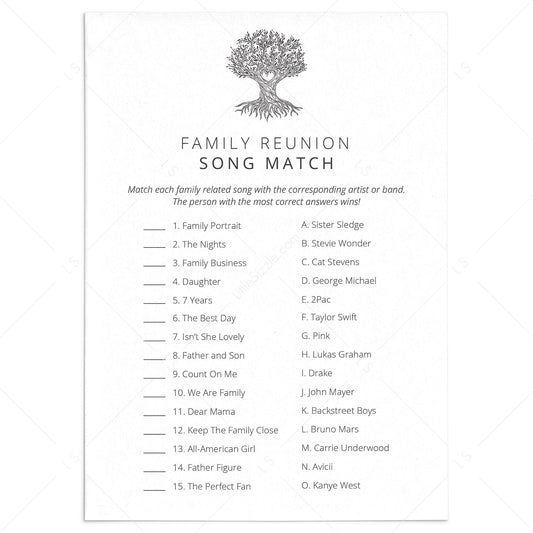 Family Name That Song Quiz with Answers Printable by LittleSizzle