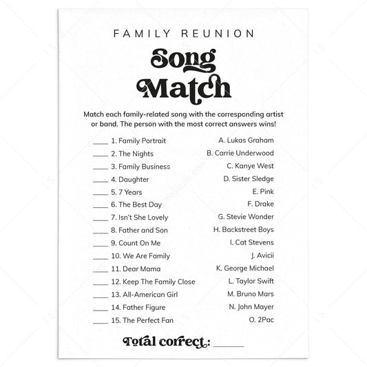 Printable Song Match Game for Family Reunion by LittleSizzle