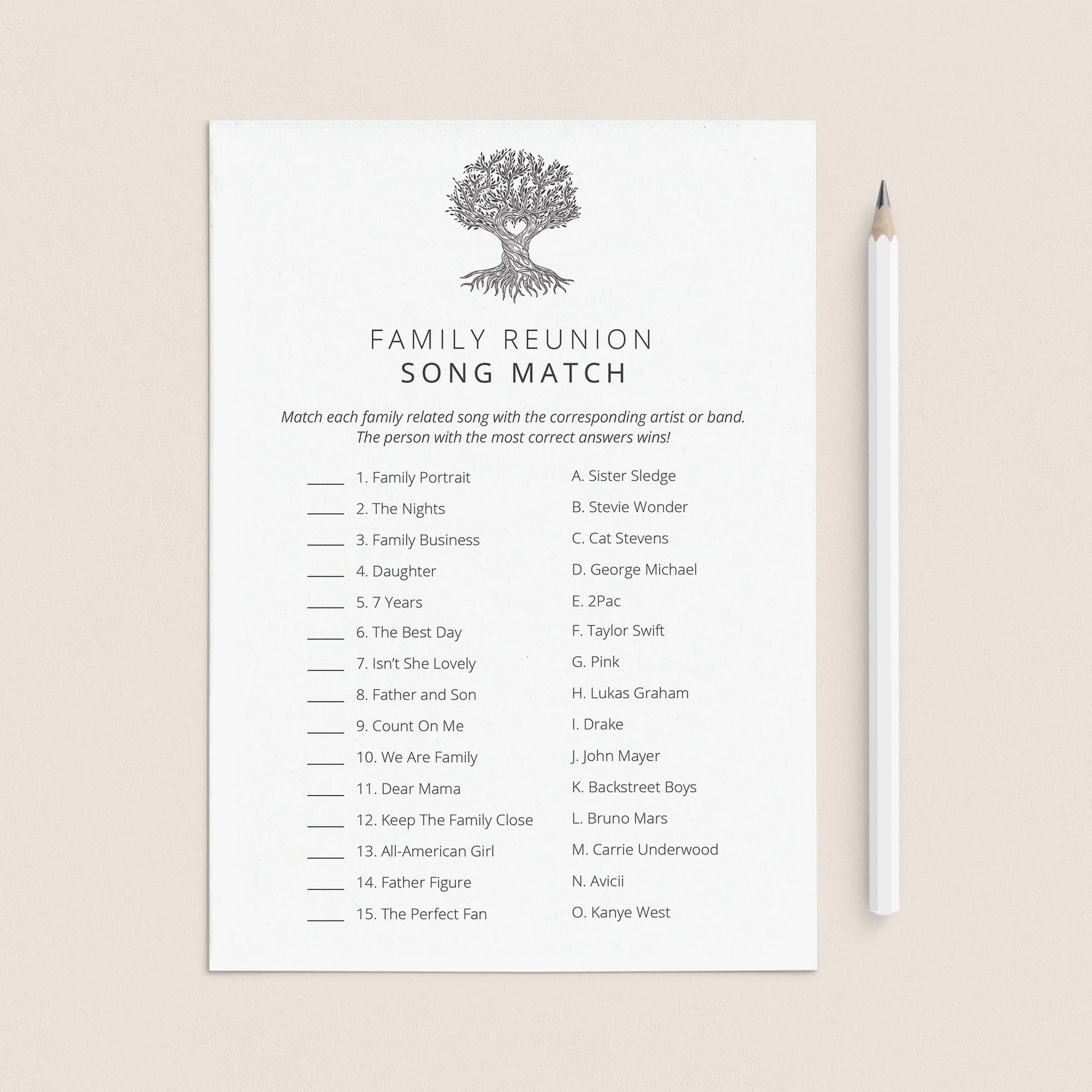 Family Name That Song Quiz with Answers Printable by LittleSizzle