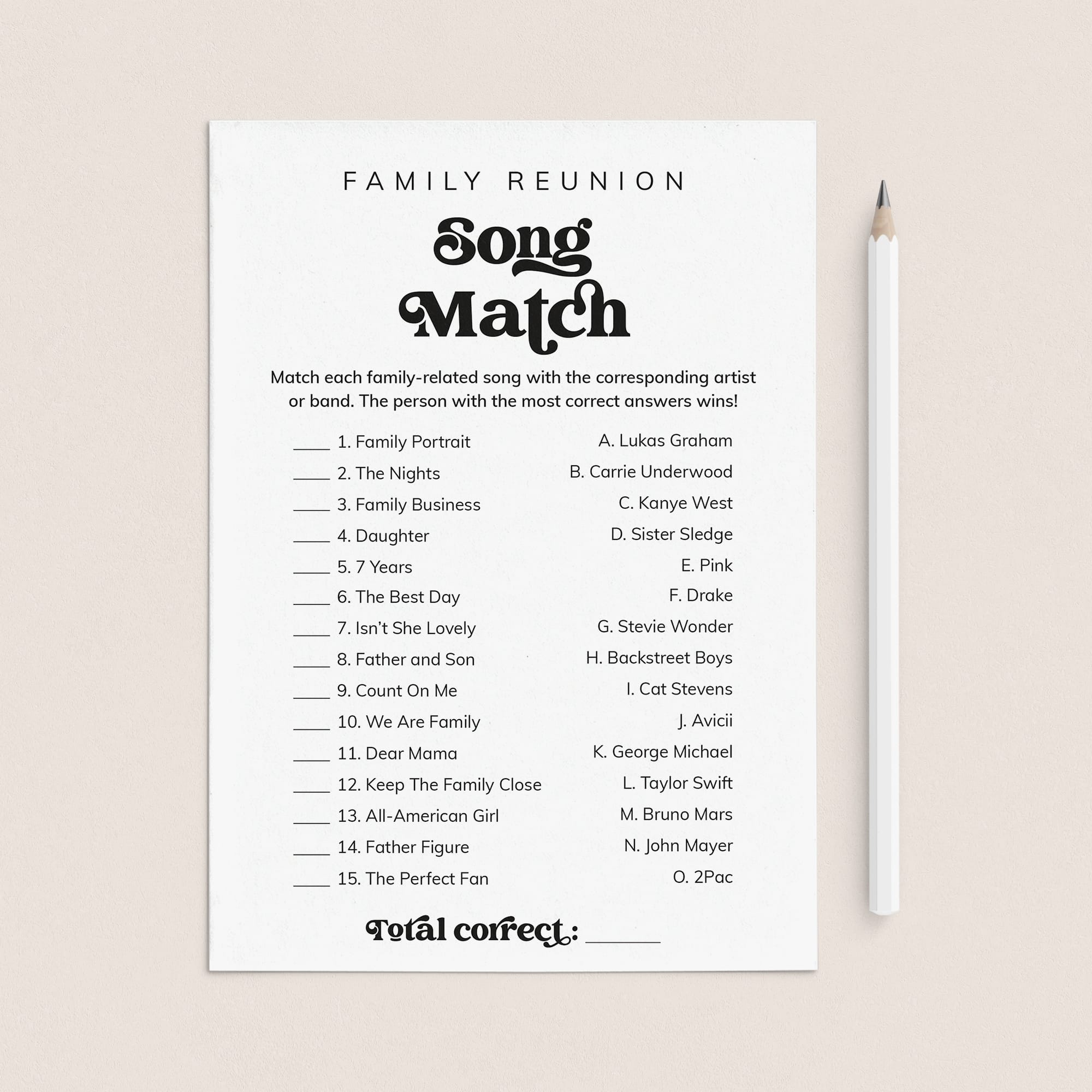 Printable Song Match Game for Family Reunion by LittleSizzle