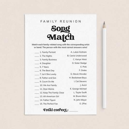 Printable Song Match Game for Family Reunion by LittleSizzle