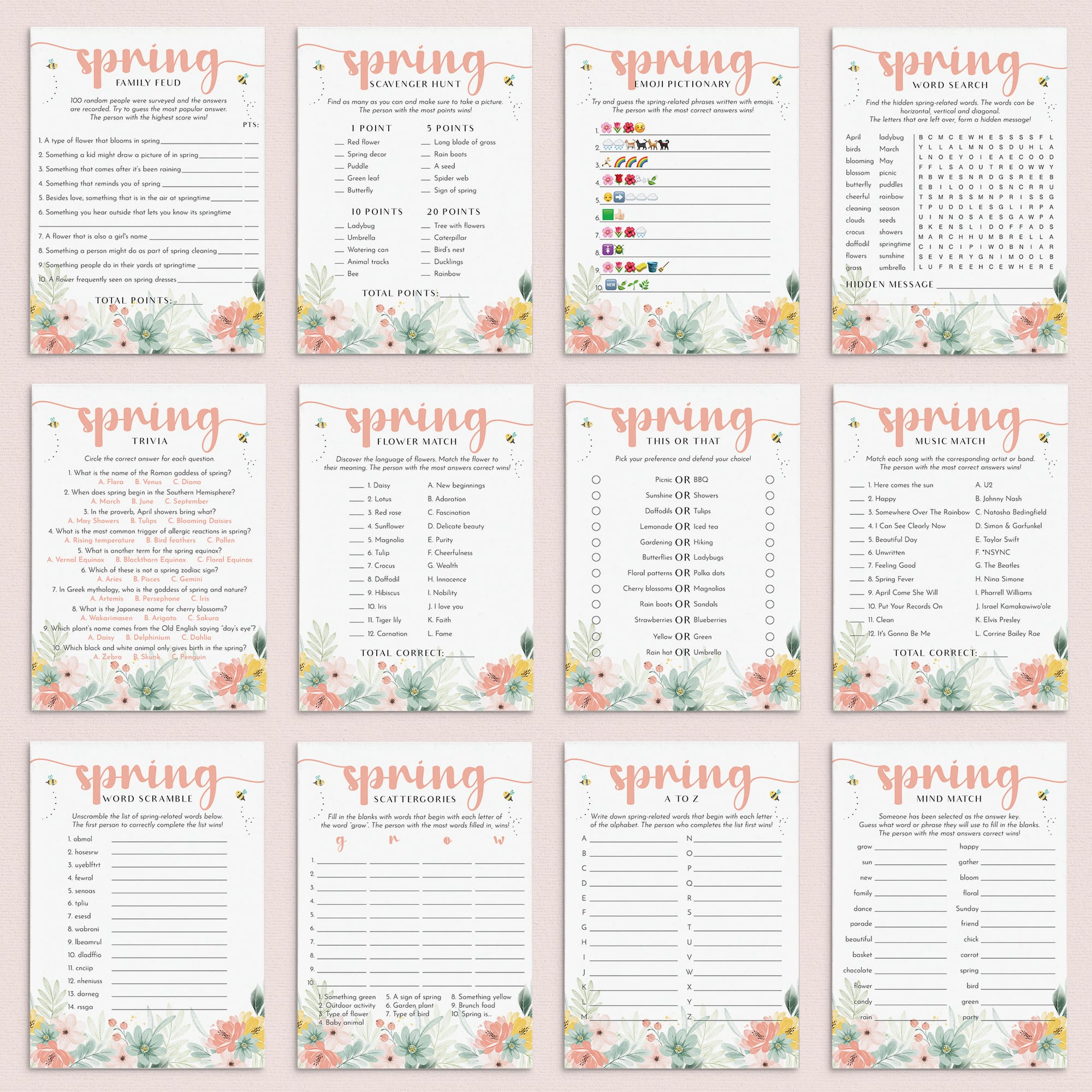 12 Spring Games and Activities for Kids and Adults Printable by LittleSizzle