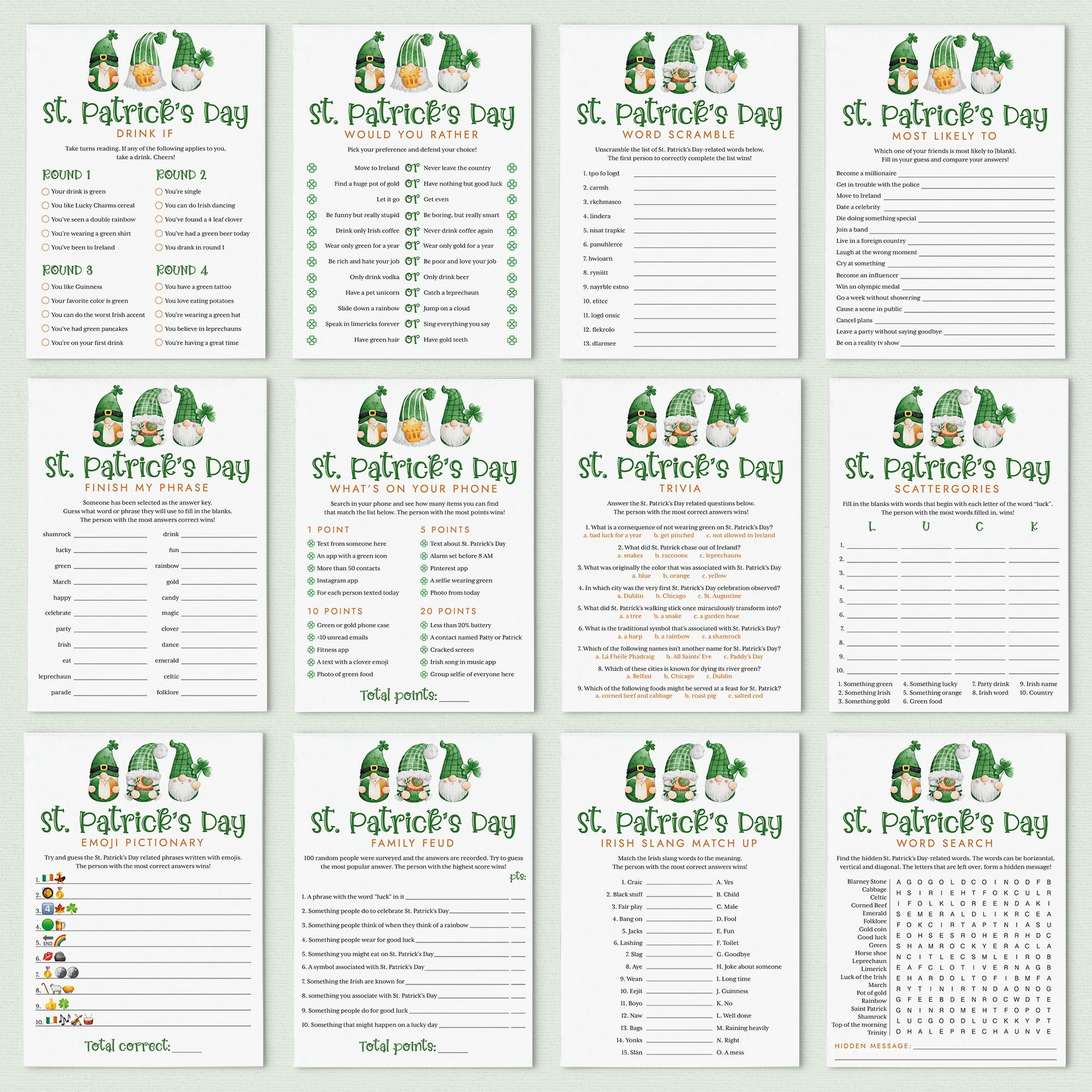 St Patrick's Day Party Game Bundle Printable by LittleSizzle