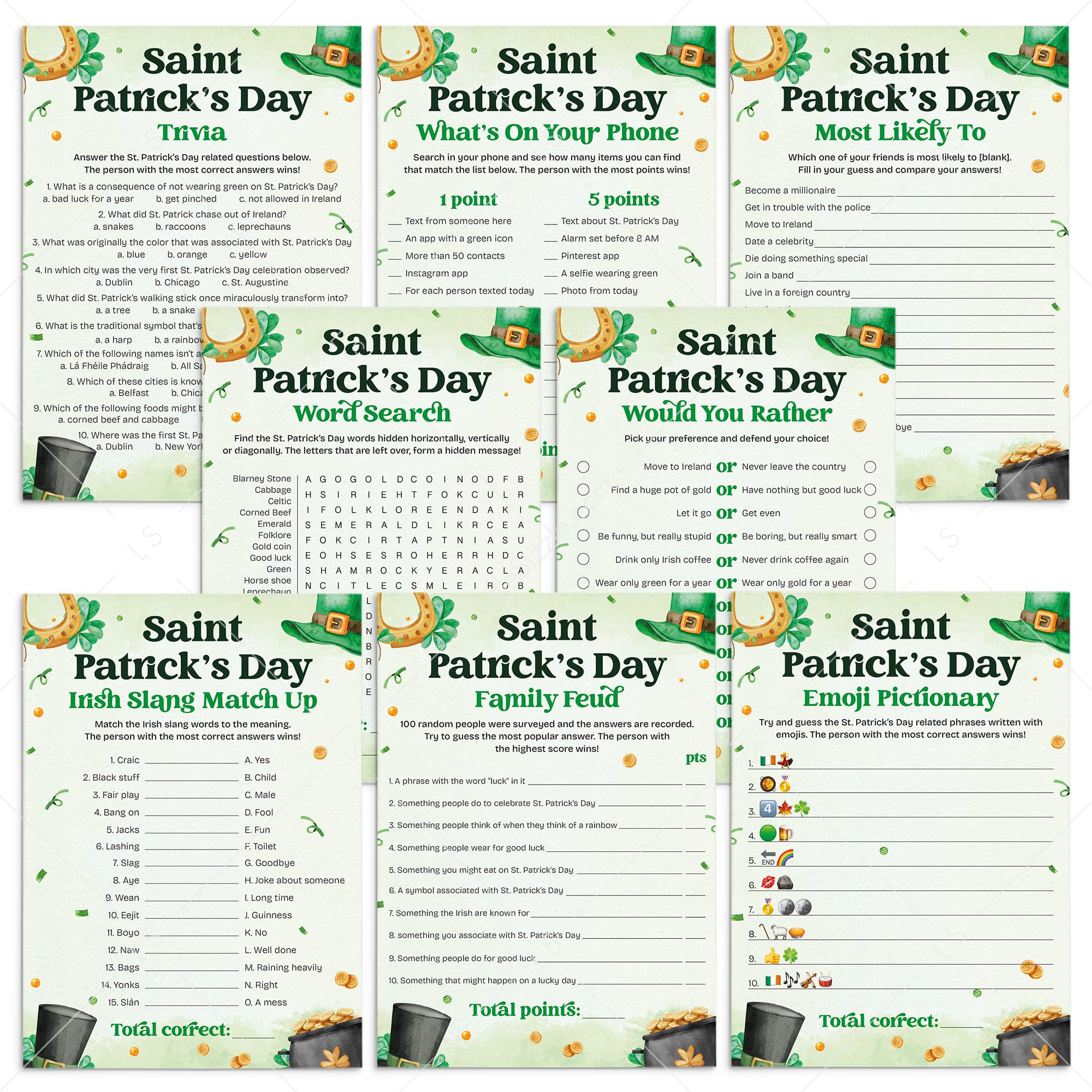 St Patricks Day Games Adults Printable by LittleSizzle
