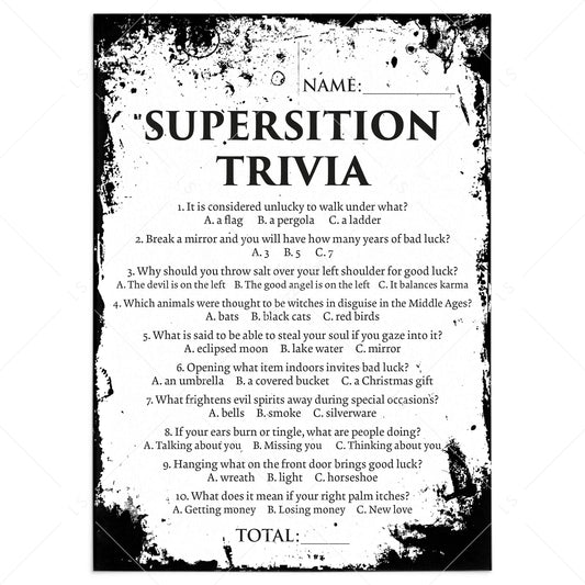 Superstition Trivia Game Printable PDF | Eerie Grunge by LittleSizzle