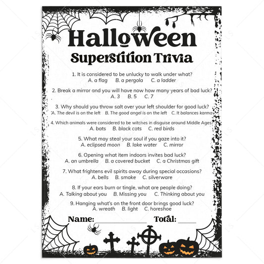 Halloween Superstitions Trivia Printable | Answers Included by LittleSizzle
