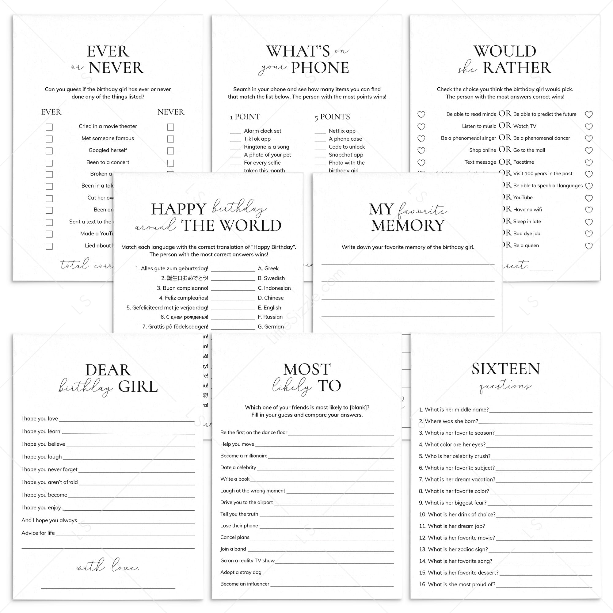 Sweet Sixteen Games Printable Sweet 16 Birthday Party Ideas by LittleSizzle