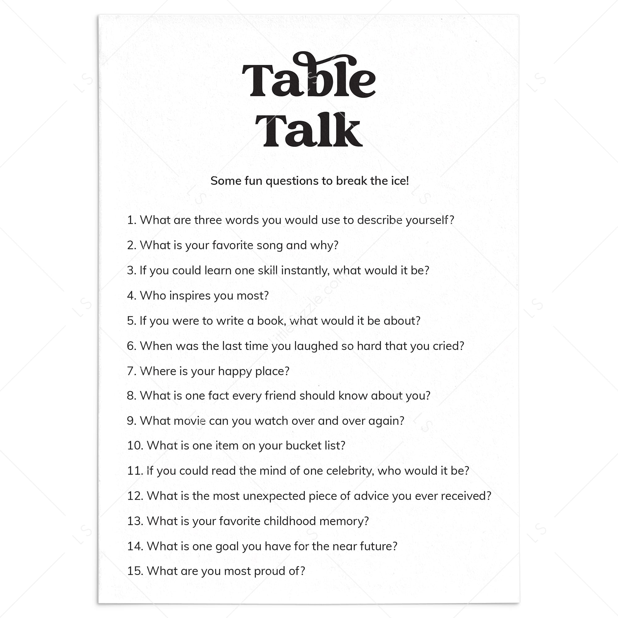 Table Talk Card Printable by LittleSizzle