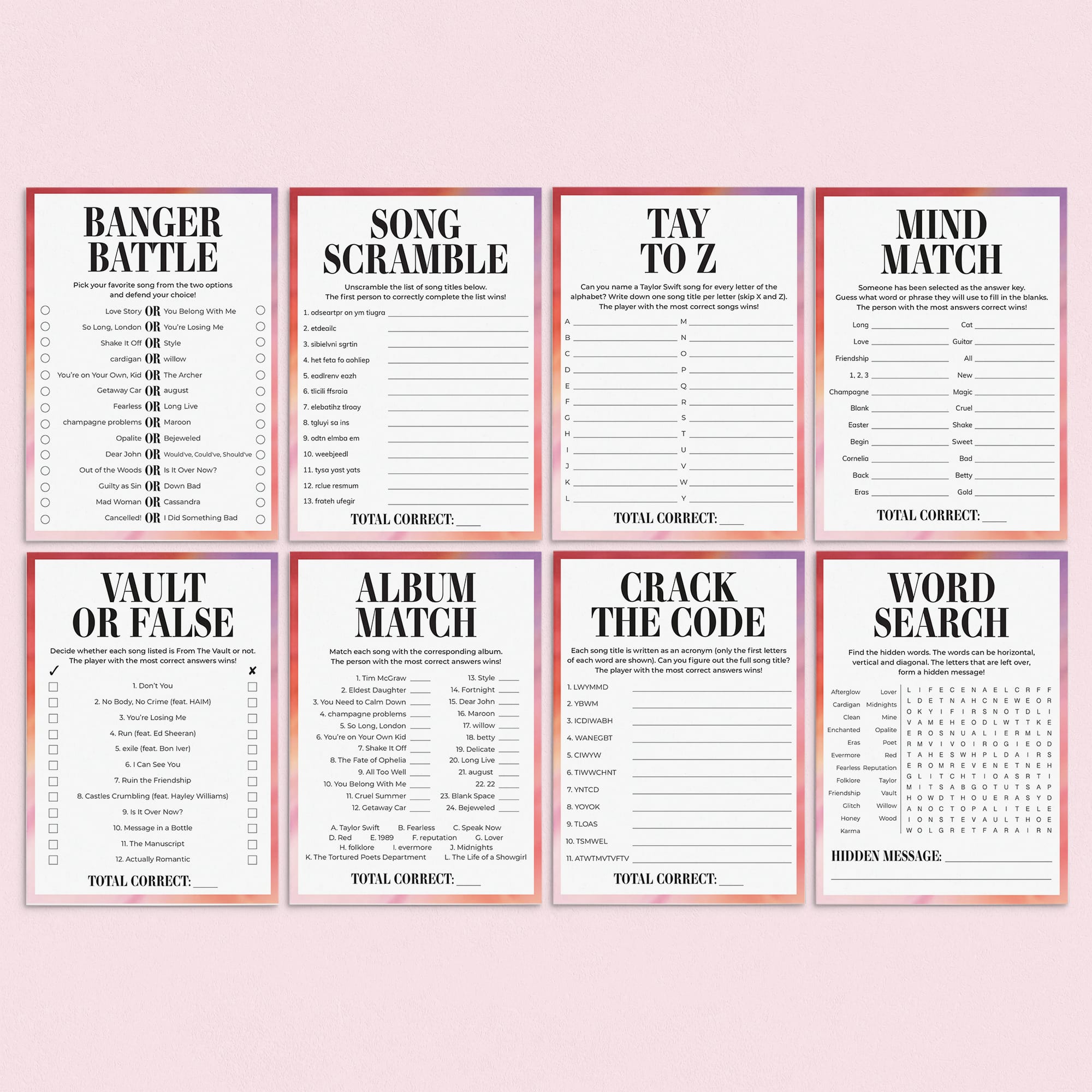 End of an Era Watch Party Games and Activities Printable | Eras Viewing Party by LittleSizzle