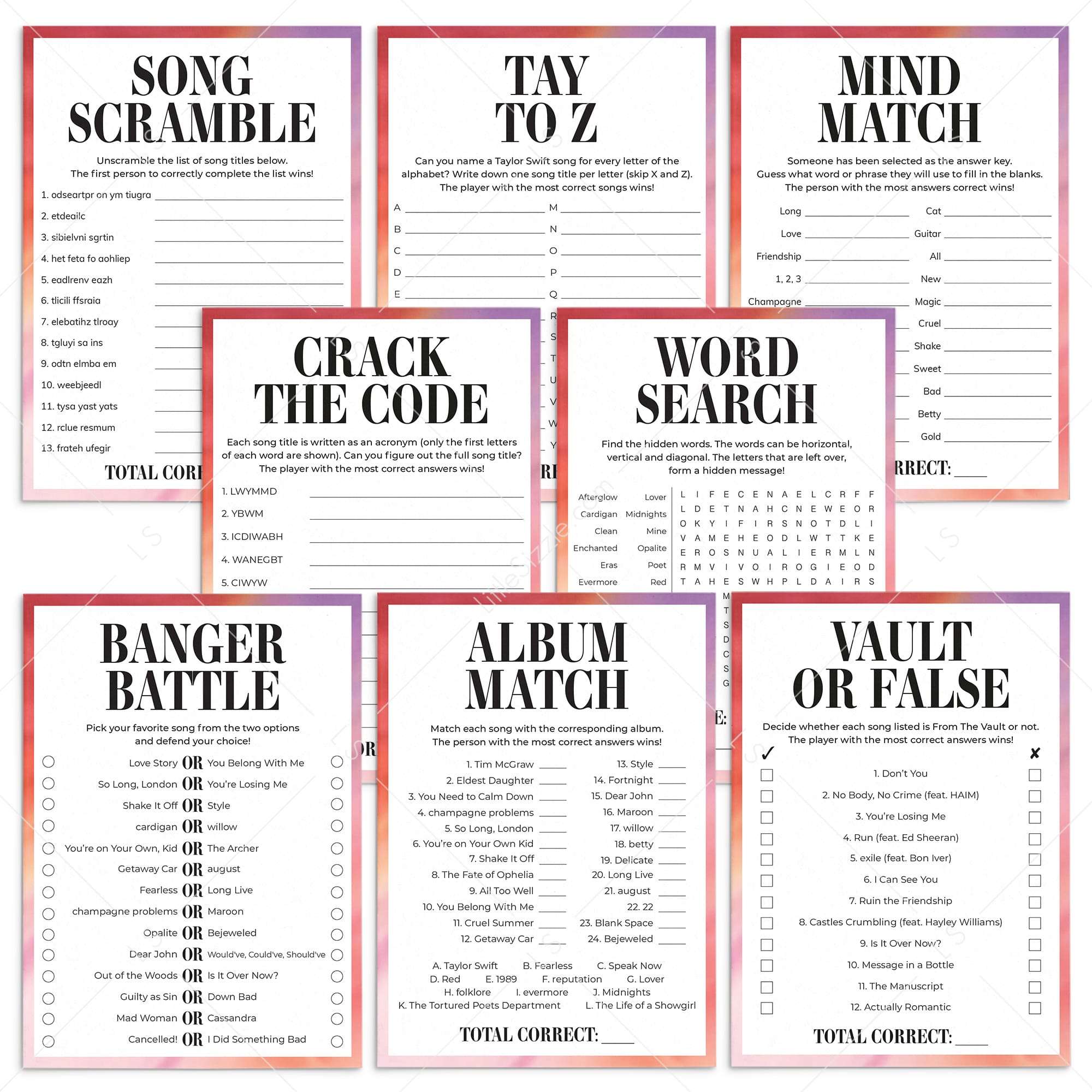 End of an Era Watch Party Games and Activities Printable | Eras Viewing Party by LittleSizzle
