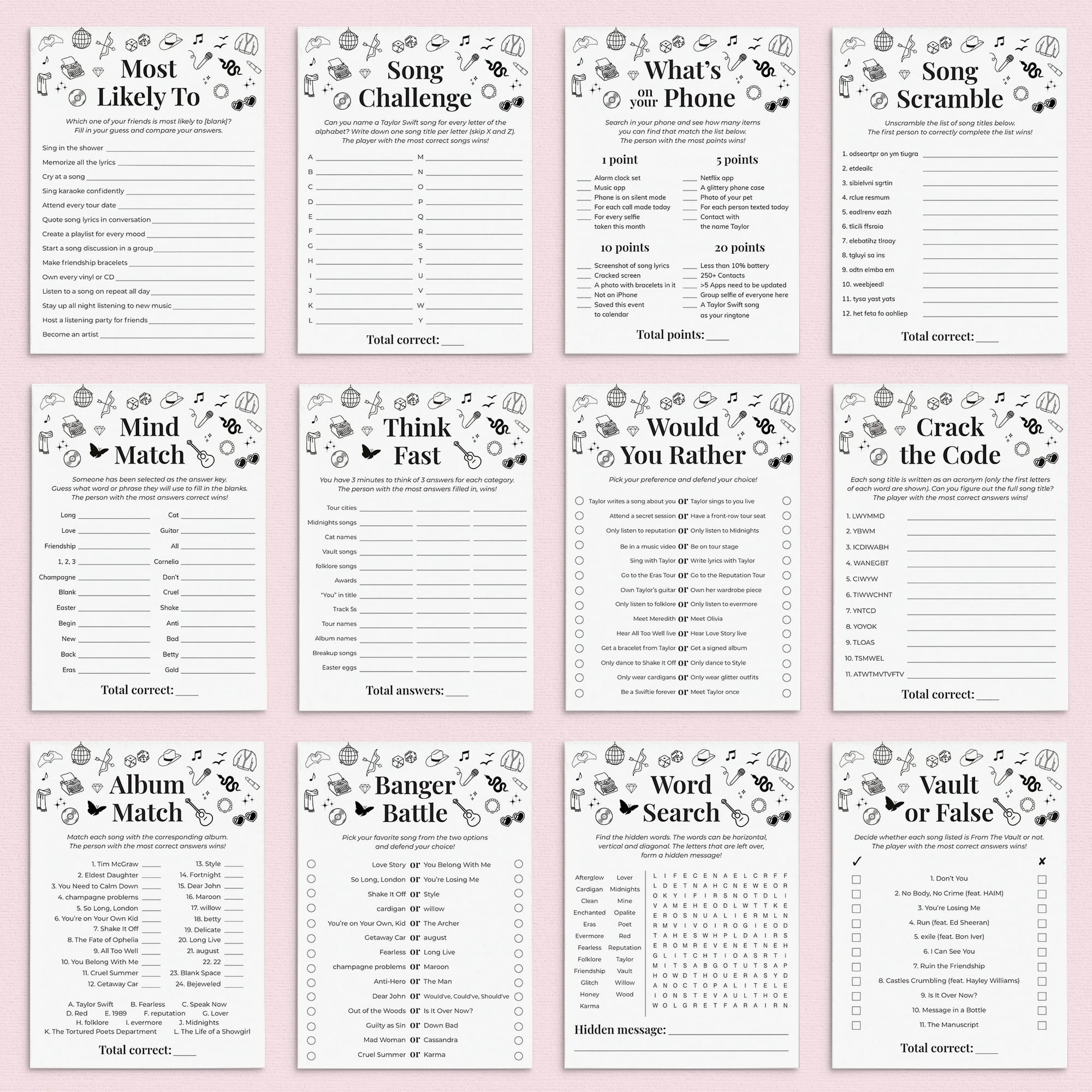 ParTay Games Bundle Printable Eras Theme Party Games by LittleSizzle