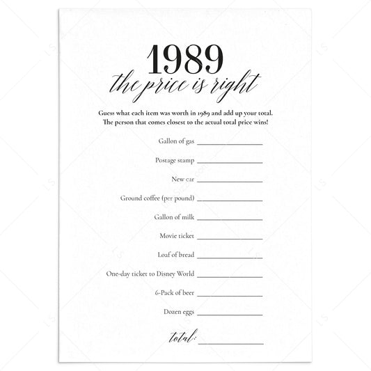 1989 The Price Is Right Game with Answers Printable by LittleSizzle