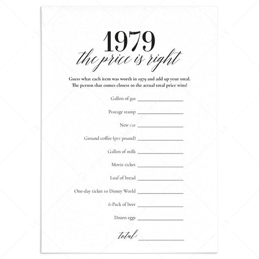 1979 The Price Is Right Game with Answers Printable by LittleSizzle