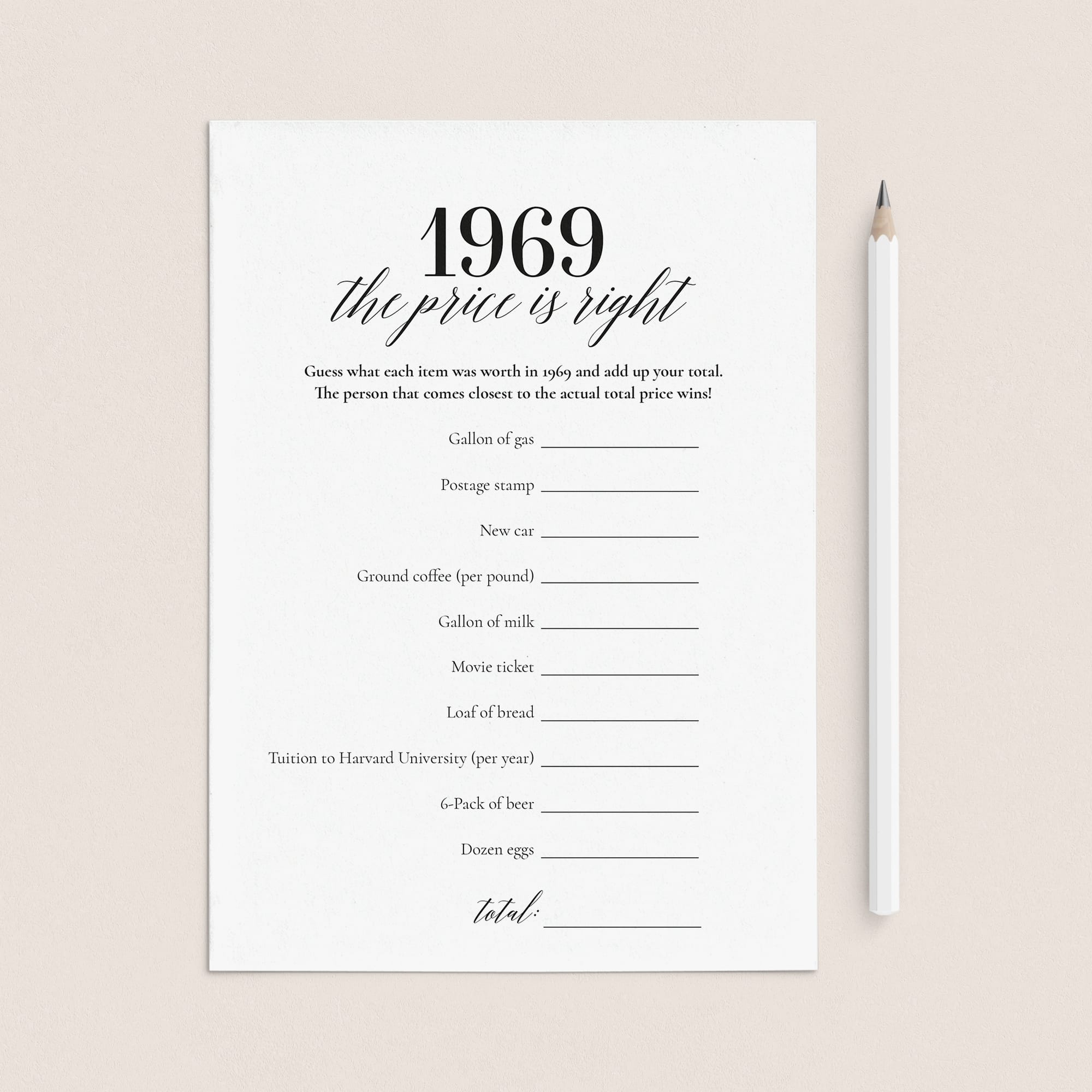 1969 The Price Is Right Game with Answers Printable by LittleSizzle
