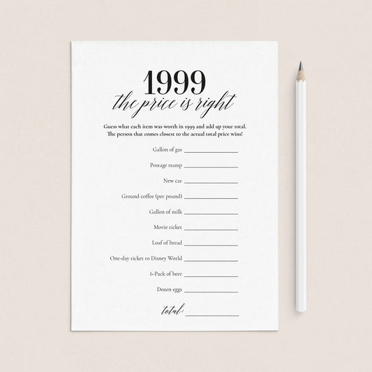 1999 The Price Is Right Game with Answers Printable by LittleSizzle