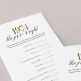 1974 The Price Is Right Game with Answers Printable