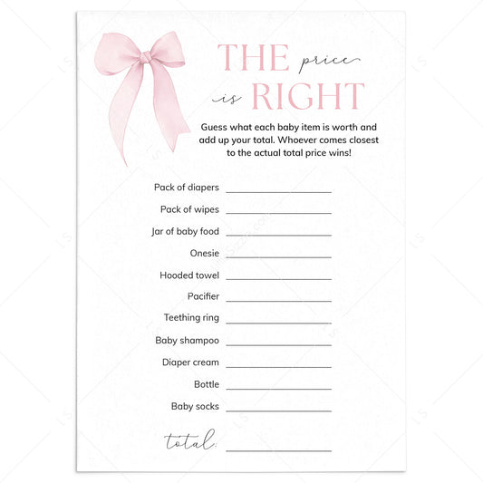 The Price Is Right Pink Bow Baby Shower Game Printable by LittleSizzle