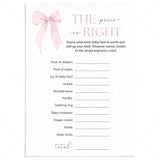 The Price Is Right Pink Bow Baby Shower Game Printable by LittleSizzle