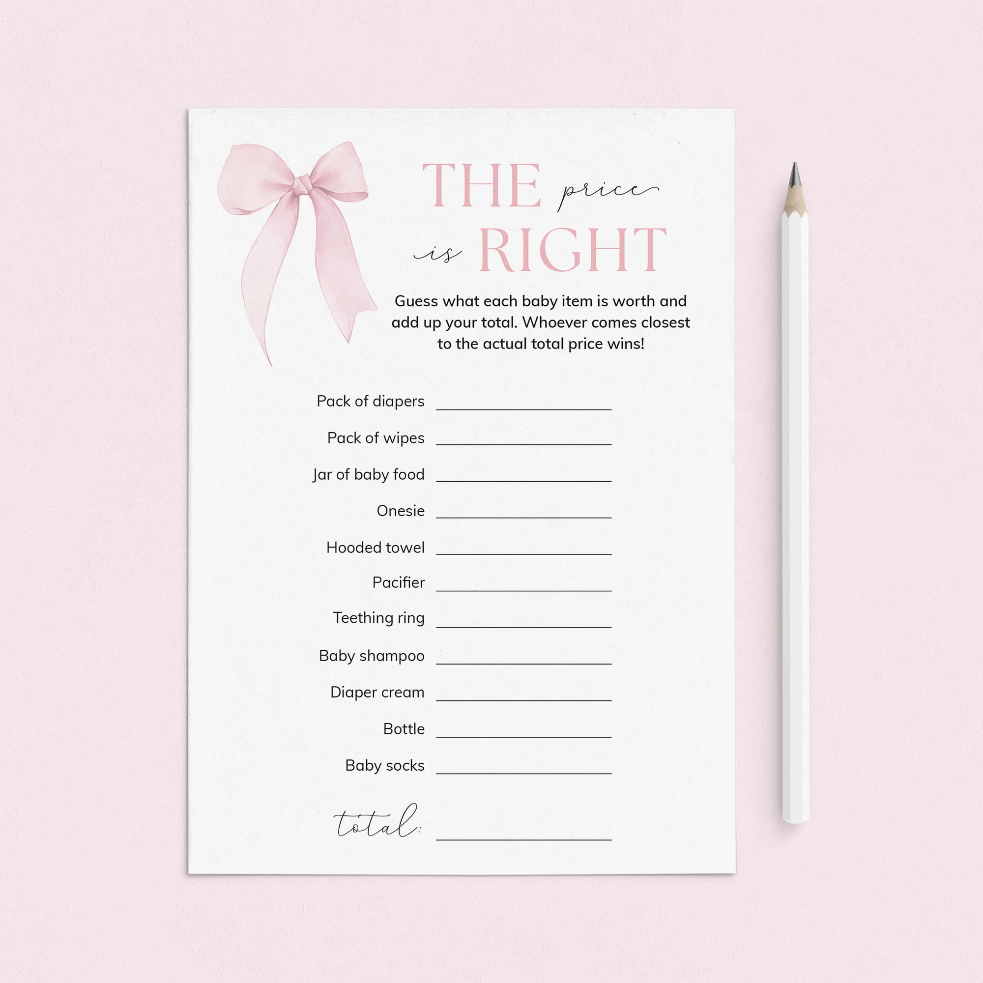 The Price Is Right Pink Bow Baby Shower Game Printable by LittleSizzle