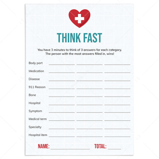 Medical Themed Think Fast Game Download by LittleSizzle