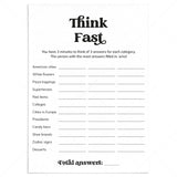 Think Fast Printable Game Icebreaker by LittleSizzle