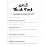 Printable Book Club Game Think Fast Digital Download by LittleSizzle