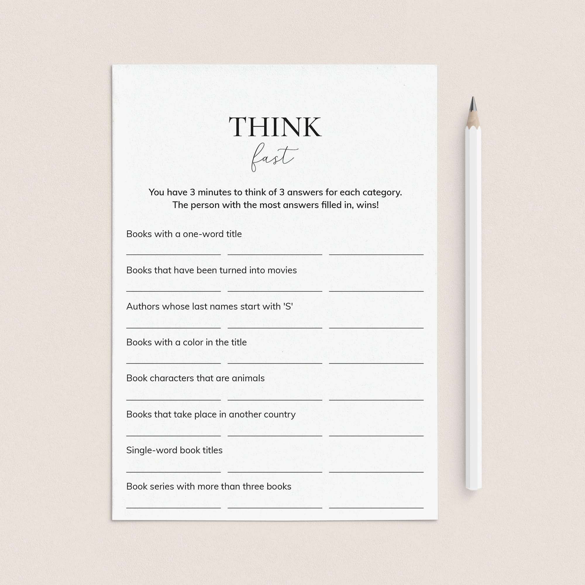 Book Club Think Fast Printable by LittleSizzle